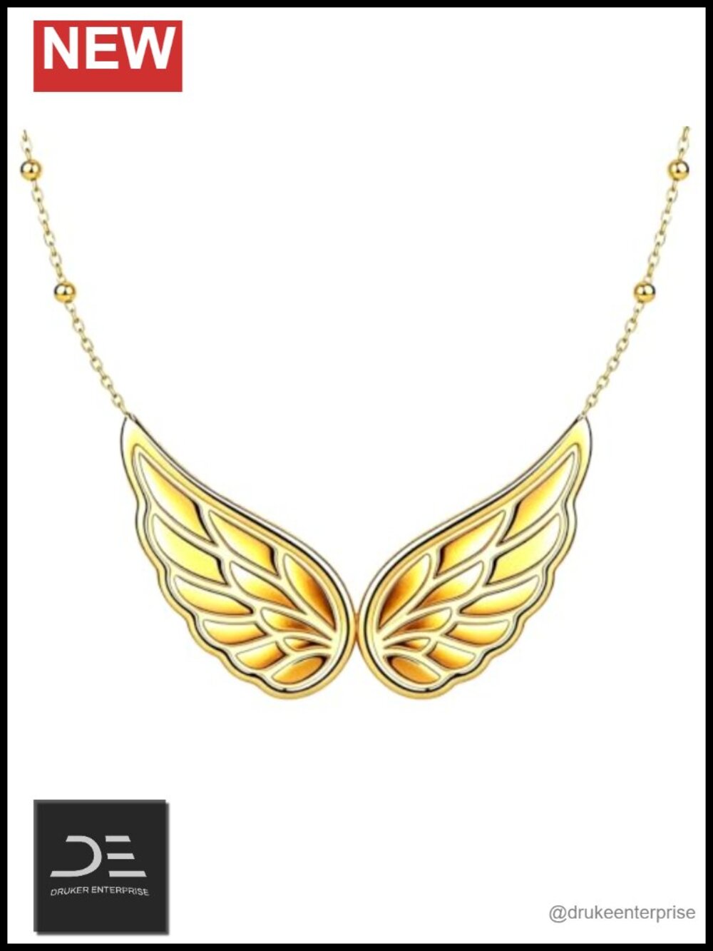 Angel Wings Pendant Necklace Gold Plated Hypoallergenic 18 Inch Chain